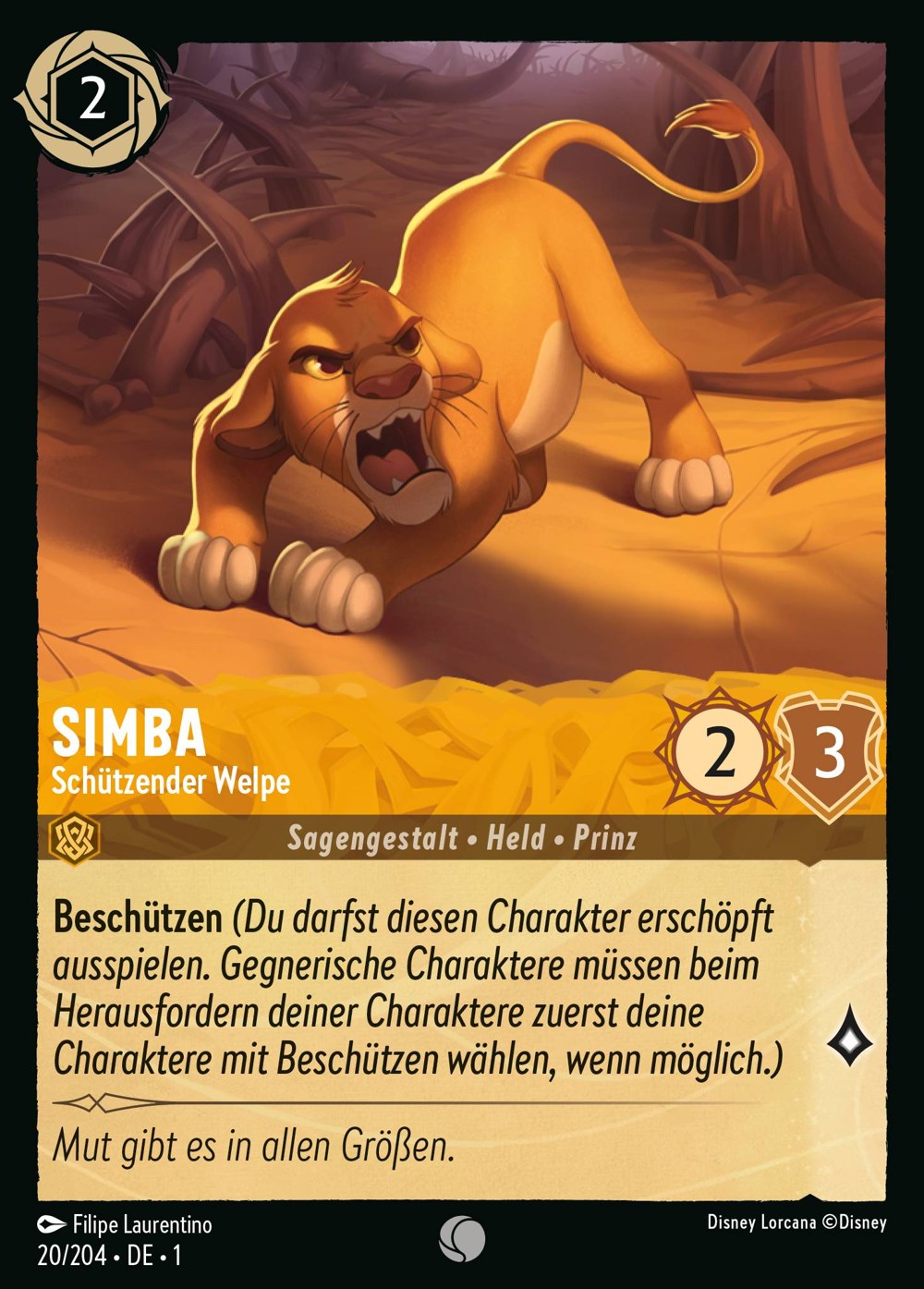 Simba – Schützender Welpe 20/204 – Das Erste Kapitel – Disney Lorcana – Deutsch – Near Mint