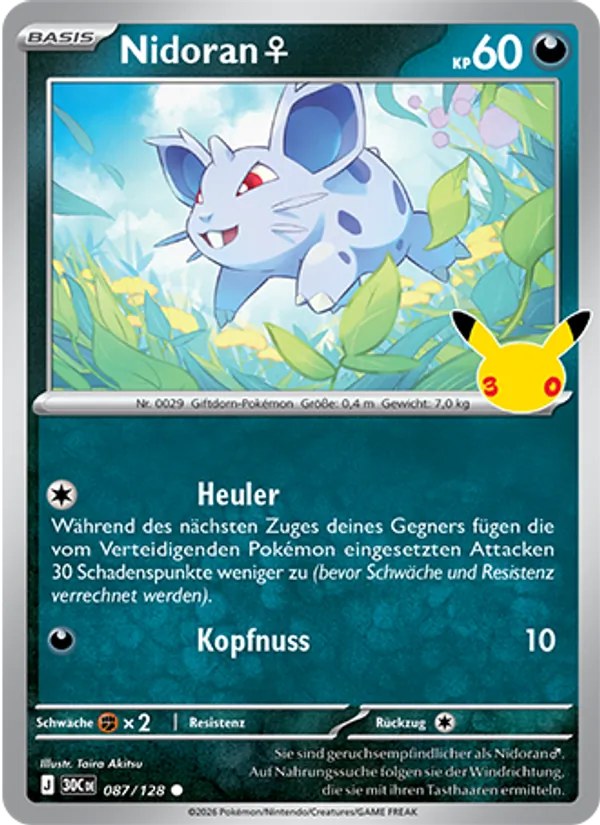 Nidoran♀ 087/128 – 30 Jahre – Pokémon – Deutsch – Near Mint