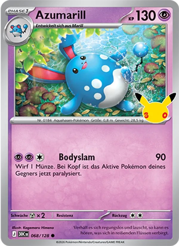 Azumarill 068/128 – 30 Jahre – Pokémon – Deutsch – Near Mint