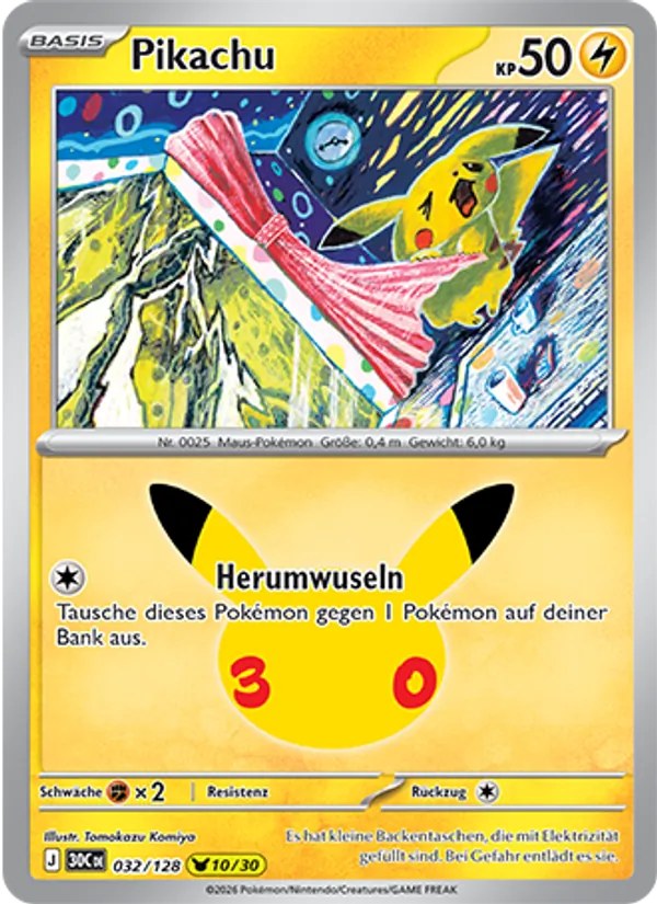 Pikachu 032/128 – 30 Jahre – Pokémon – Deutsch – Near Mint