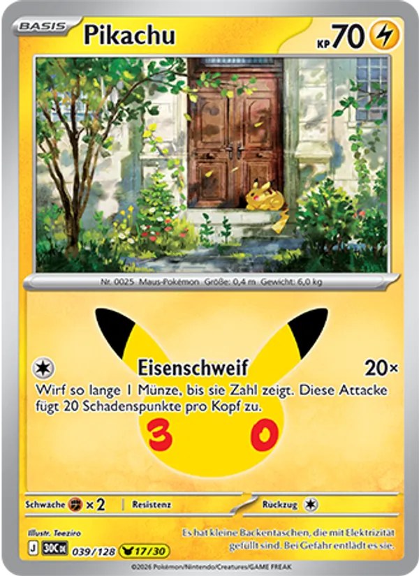 Pikachu 039/128 – 30 Jahre – Pokémon – Deutsch – Near Mint