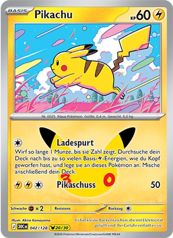 Pikachu 042/128 – 30 Jahre – Pokémon – Deutsch – Near Mint
