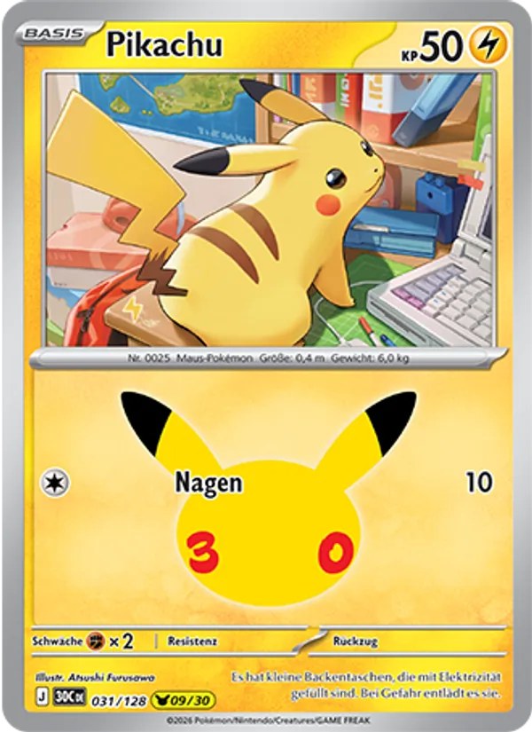 Pikachu 031/128 – 30 Jahre – Pokémon – Deutsch – Near Mint