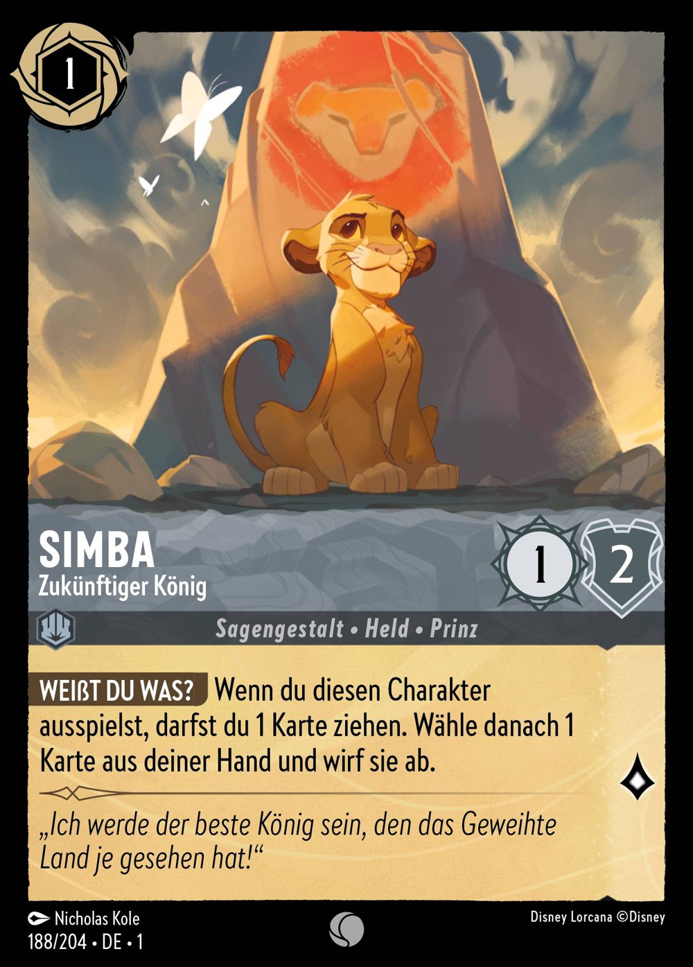 Simba – Zukünftiger König 188/204 – Das Erste Kapitel – Disney Lorcana – Deutsch – Near Mint
