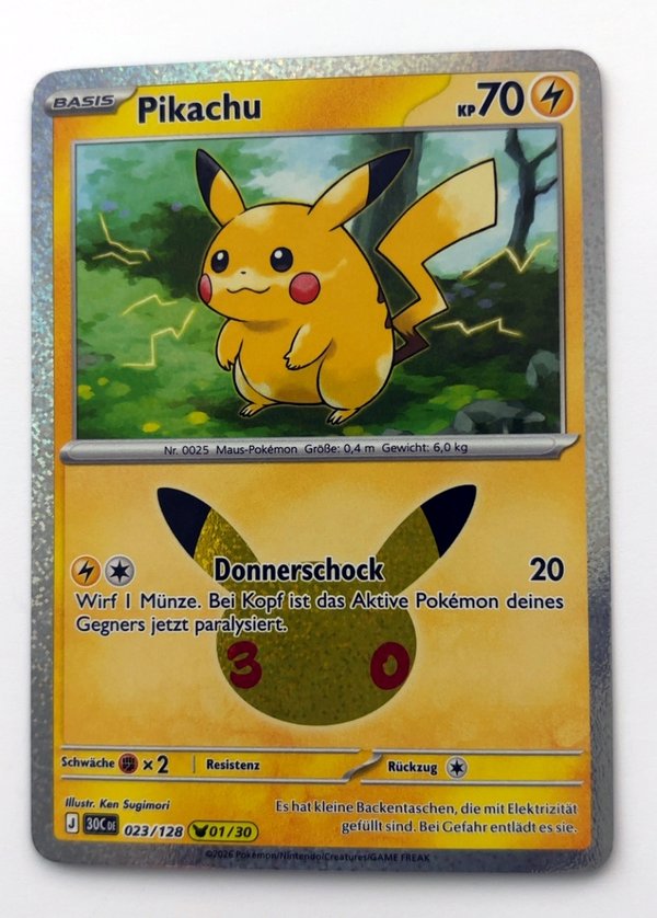 Pikachu 023/128 – 30 Jahre – Pokémon – Deutsch – Near Mint