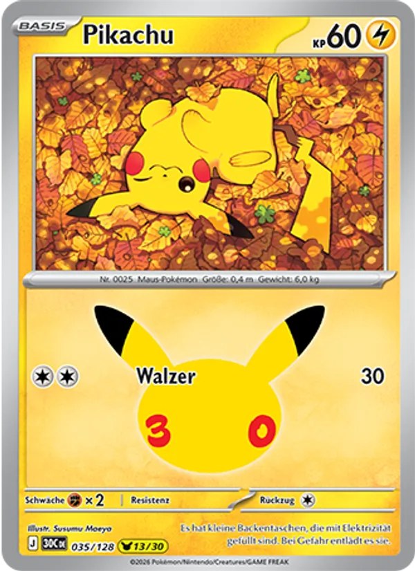 Pikachu 035/128 – 30 Jahre – Pokémon – Deutsch – Near Mint