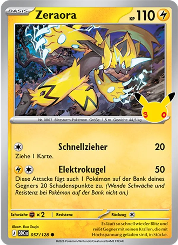 Zeraora 057/128 – 30 Jahre – Pokémon – Deutsch – Near Mint