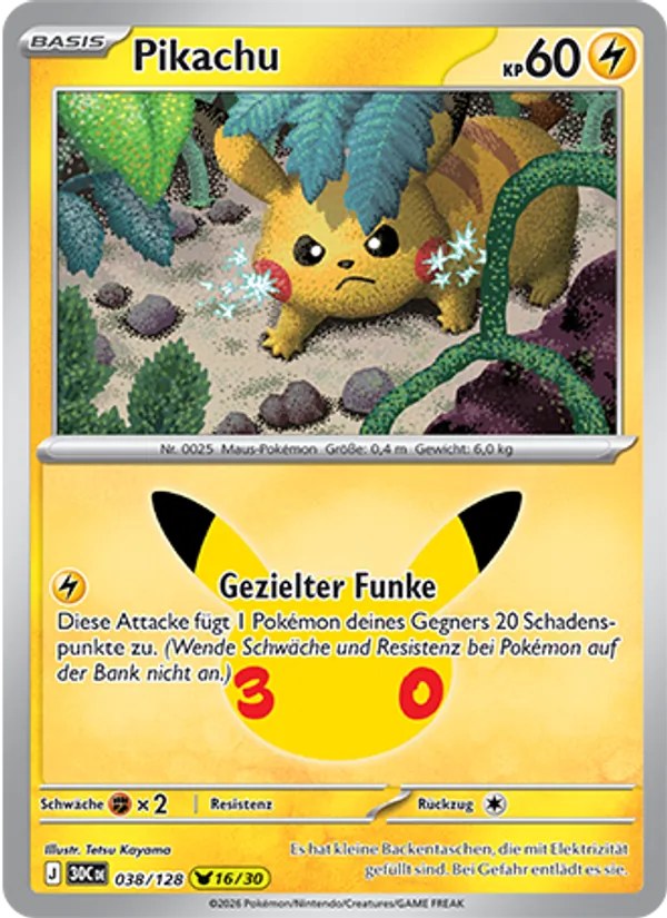 Pikachu 038/128 – 30 Jahre – Pokémon – Deutsch – Near Mint
