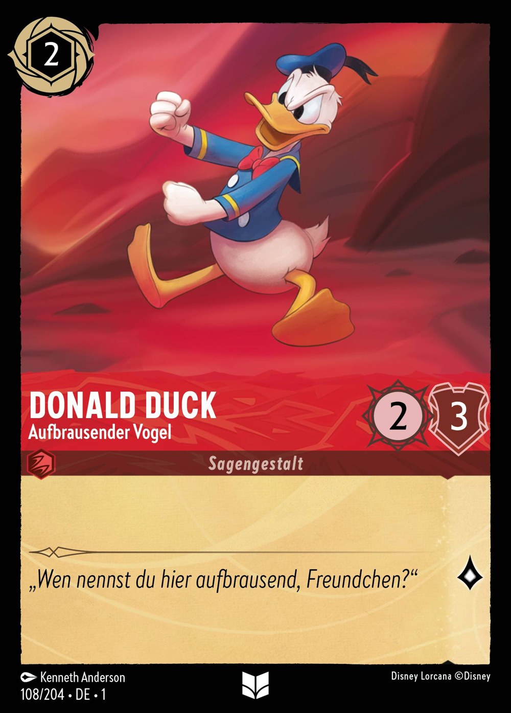 Donald Duck – Aufbrausender Vogel 108/204 – Das Erste Kapitel – Disney Lorcana – Deutsch – Near Mint
