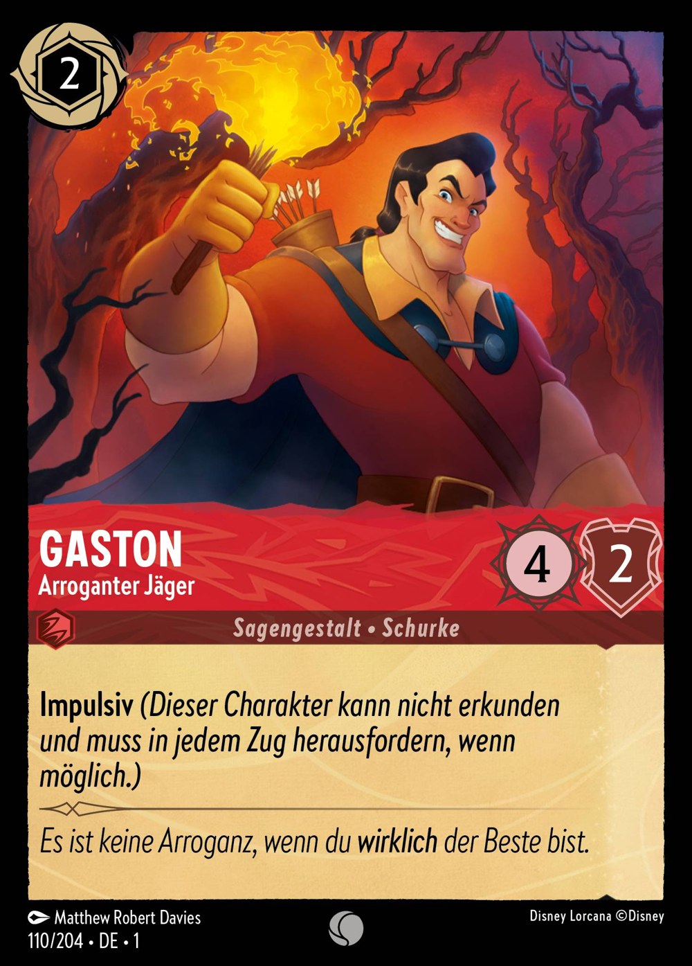 Gaston – Arroganter Jäger 110/204 – Das Erste Kapitel – Disney Lorcana – Deutsch – Near Mint