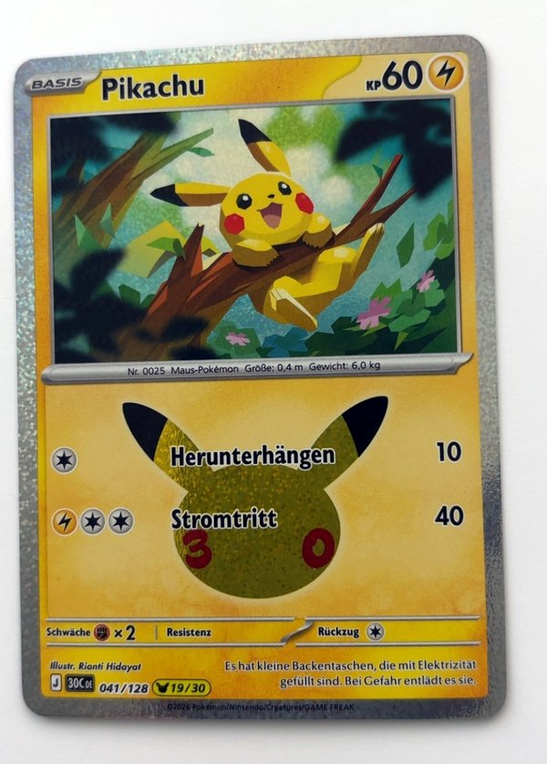 Pikachu 041/128 – 30 Jahre – Pokémon – Deutsch – Near Mint