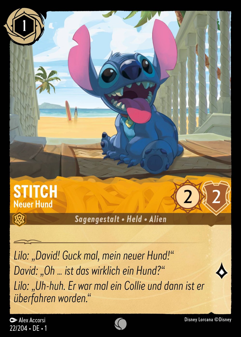 Stitch – Neuer Hund 22/204 – Das Erste Kapitel – Disney Lorcana – Deutsch – Near Mint