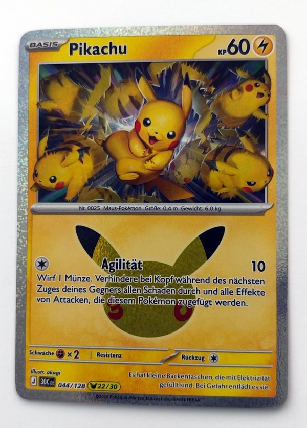 Pikachu 044/128 – 30 Jahre – Pokémon – Deutsch – Near Mint