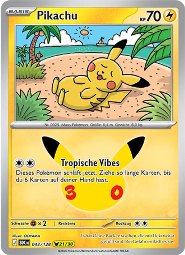 Pikachu 043/128 – 30 Jahre – Pokémon – Deutsch – Near Mint