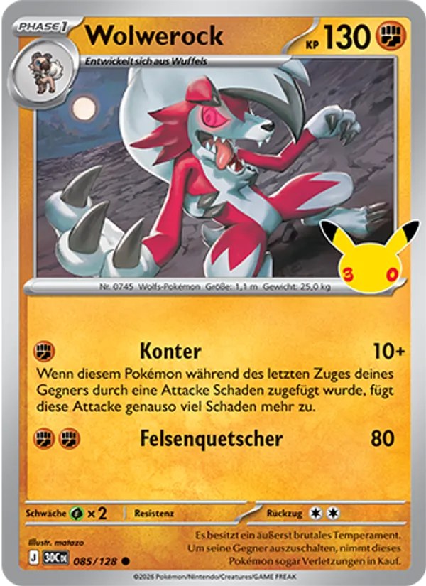 Wolwerock 085/128 – 30 Jahre – Pokémon – Deutsch – Near Mint