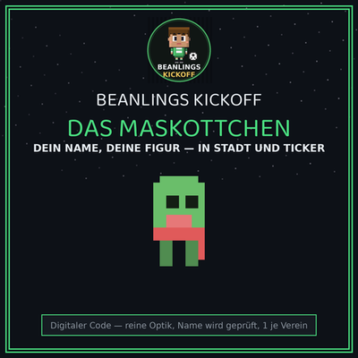 Beanlings Kickoff Maskottchen — digitaler Code, eigener Name, Stadt + Ticker
