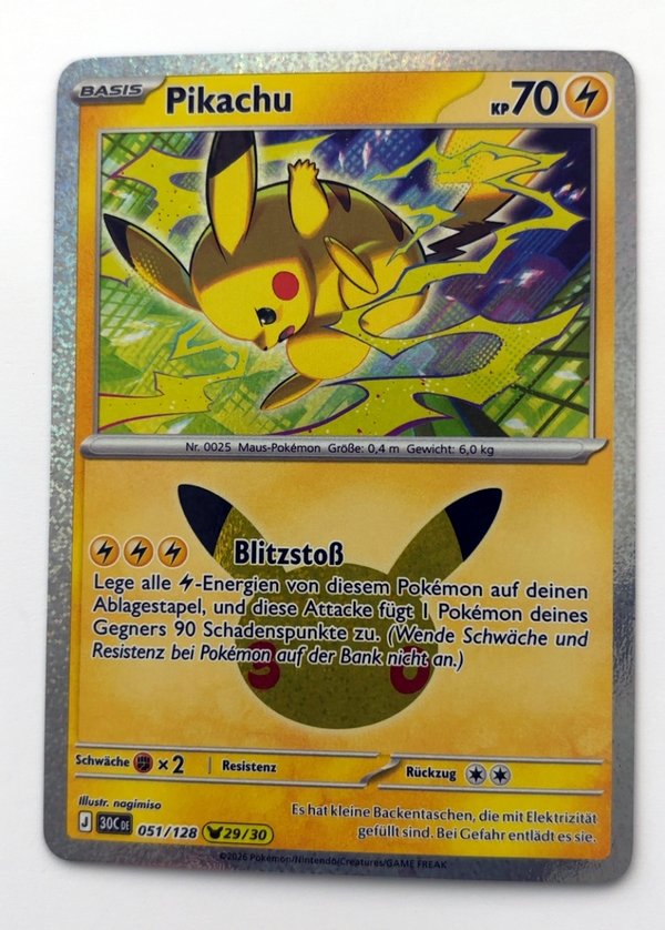 Pikachu 051/128 – 30 Jahre – Pokémon – Deutsch – Near Mint
