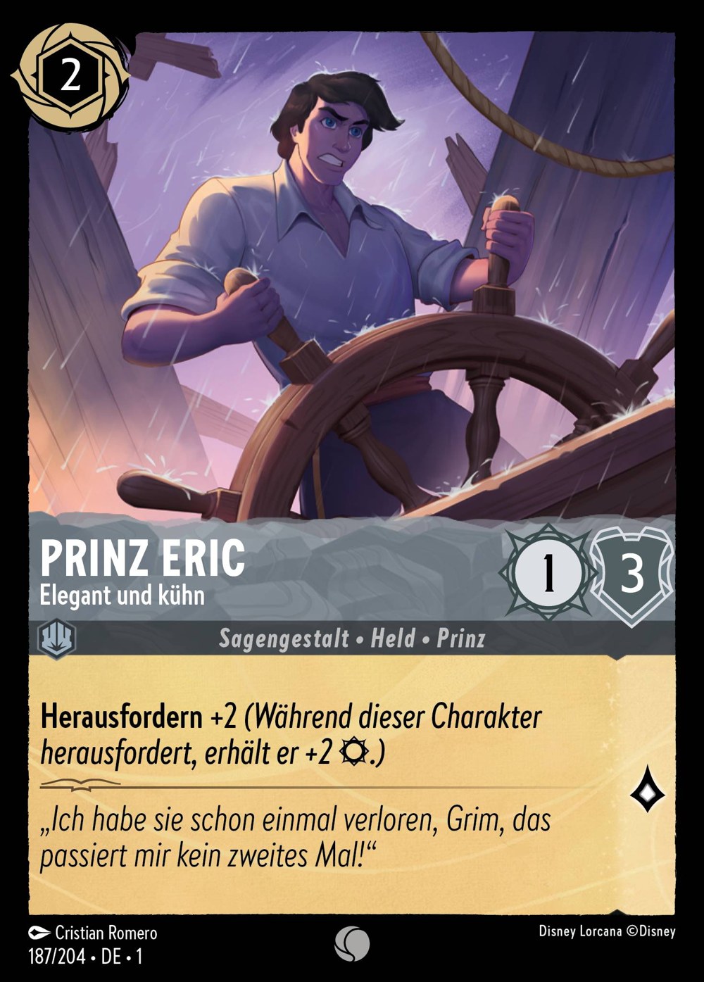 Prinz Eric – Elegant und kühn 187/204 – Das Erste Kapitel – Disney Lorcana – Deutsch – Near Mint