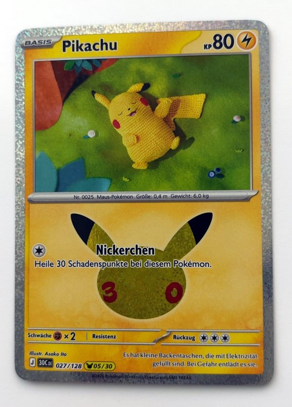 Pikachu 027/128 – 30 Jahre – Pokémon – Deutsch – Near Mint