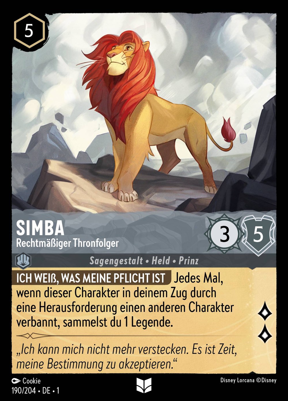 Simba – Rechtmäßiger Thronfolger 190/204 – Das Erste Kapitel – Disney Lorcana – Deutsch – Near Mint
