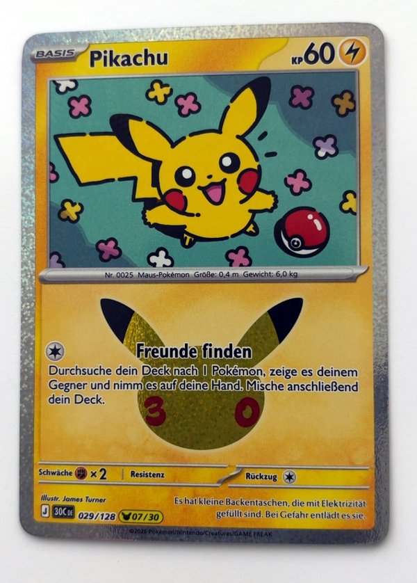 Pikachu 029/128 – 30 Jahre – Pokémon – Deutsch – Near Mint