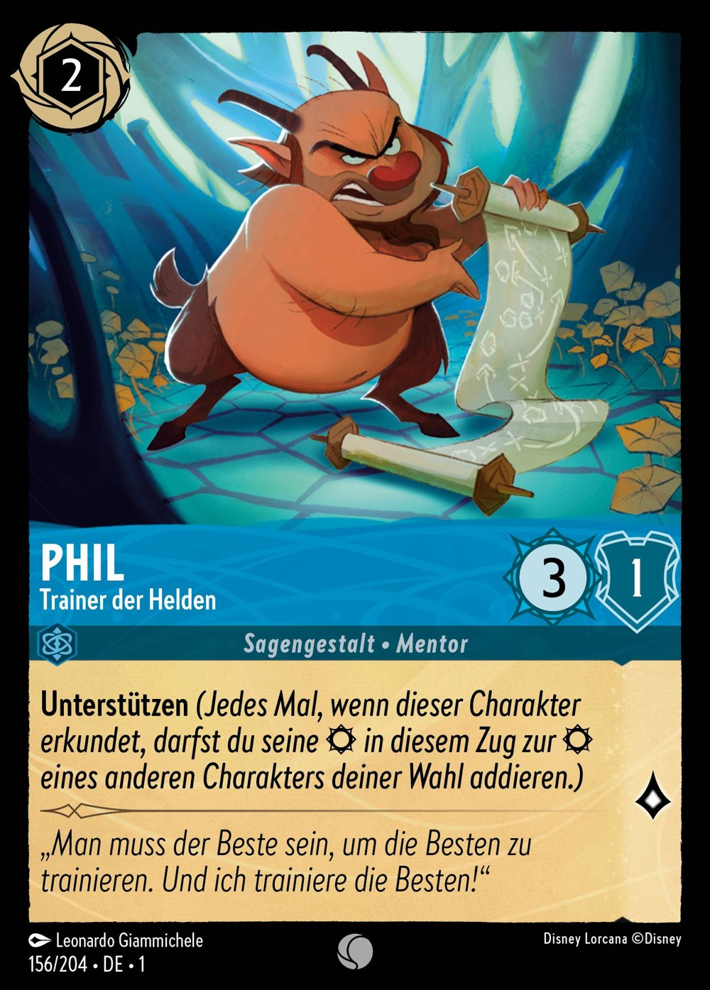 Phil – Trainer der Helden 156/204 – Das Erste Kapitel – Disney Lorcana – Deutsch – Near Mint