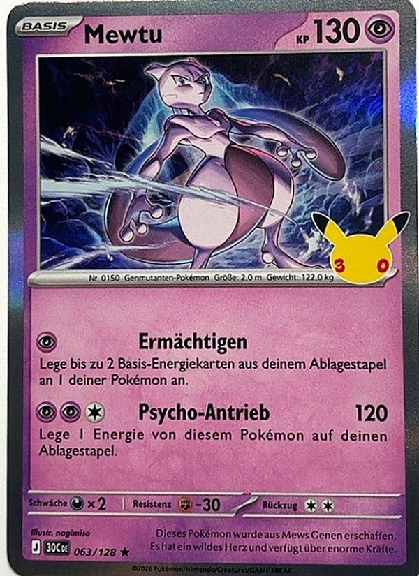 Mewtu 063/128 – 30 Jahre – Pokémon – Deutsch – Near Mint
