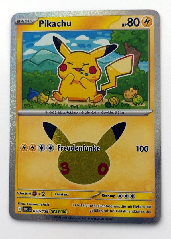 Pikachu 050/128 – 30 Jahre – Pokémon – Deutsch – Near Mint