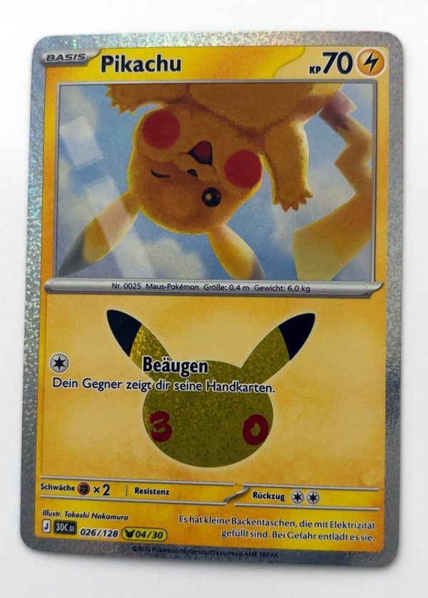 Pikachu 026/128 – 30 Jahre – Pokémon – Deutsch – Near Mint
