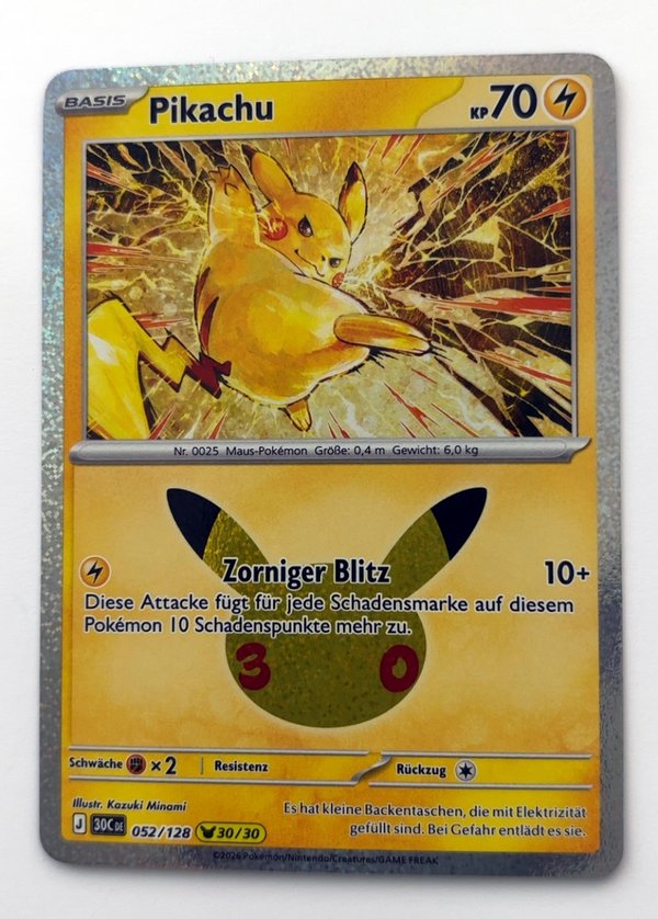 Pikachu 052/128 – 30 Jahre – Pokémon – Deutsch – Near Mint