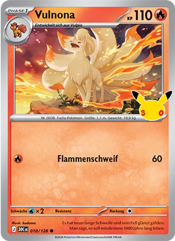 Vulnona 010/128 – 30 Jahre – Pokémon – Deutsch – Near Mint