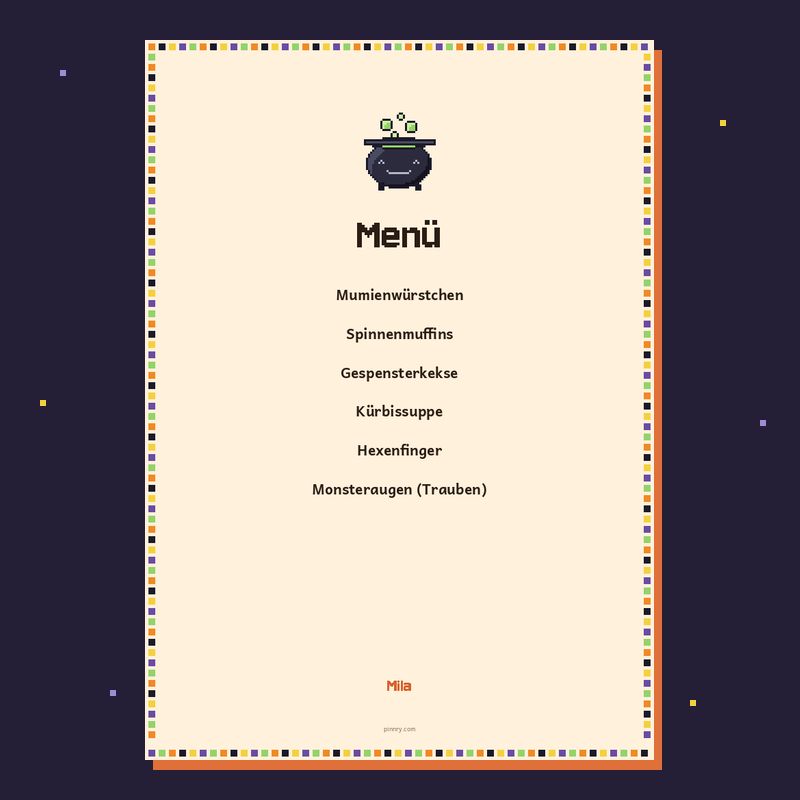 Menükarte für das Grusel-Dinner