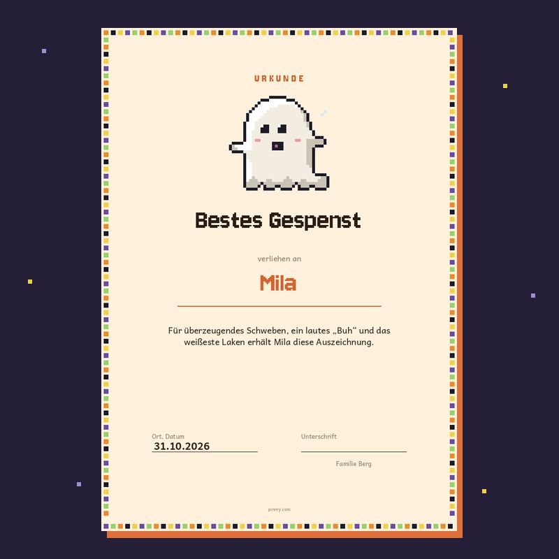 Urkunde „Bestes Gespenst“