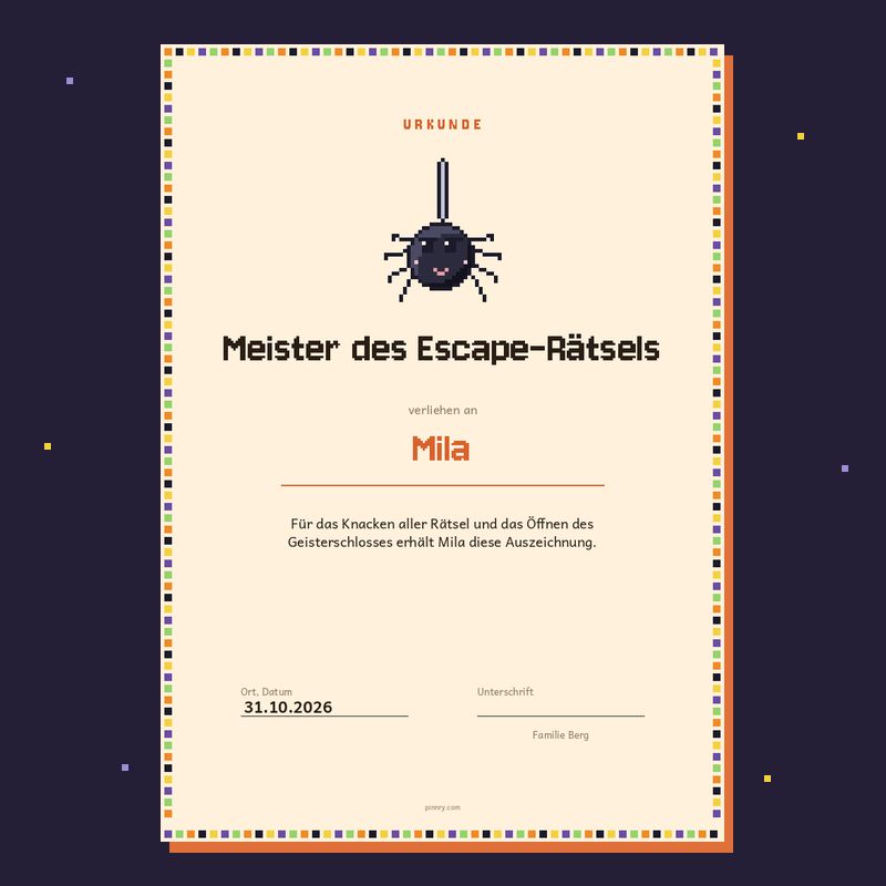 Urkunde „Meister des Escape-Rätsels“