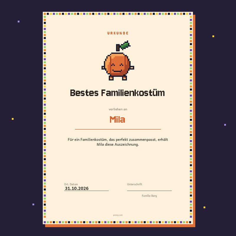 Urkunde „Bestes Familienkostüm“