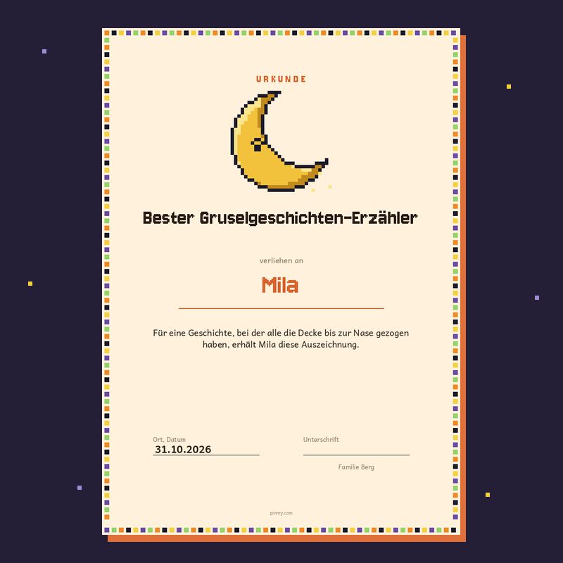 Urkunde „Bester Gruselgeschichten-Erzähler“