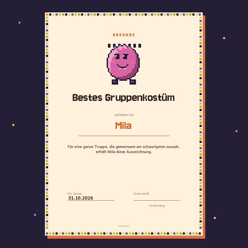 Urkunde „Bestes Gruppenkostüm“