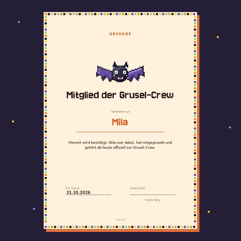 Urkunde „Mitglied der Grusel-Crew“