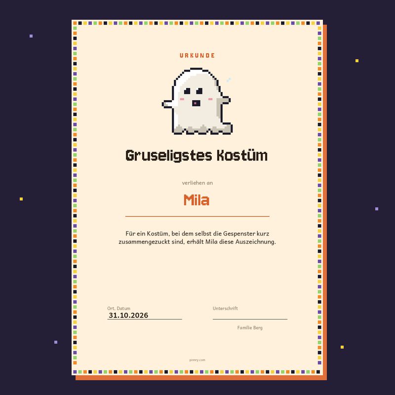 Urkunde „Gruseligstes Kostüm“