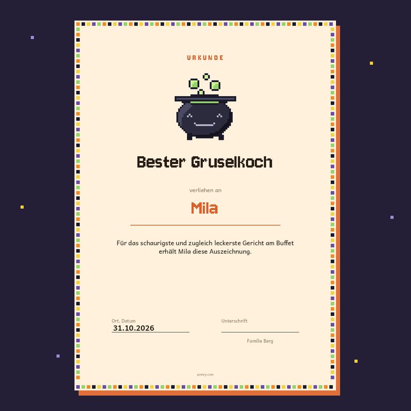 Urkunde „Bester Gruselkoch“