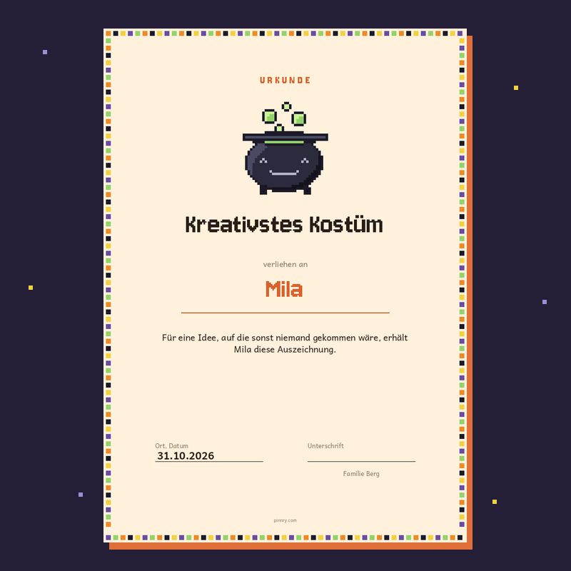 Urkunde „Kreativstes Kostüm“