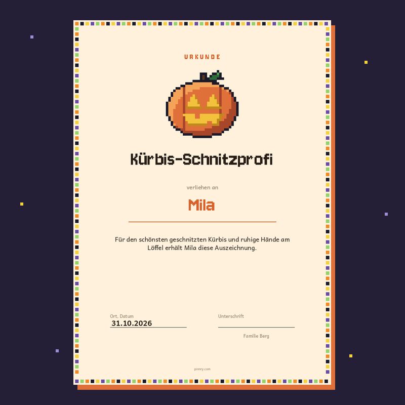 Urkunde „Kürbis-Schnitzprofi“