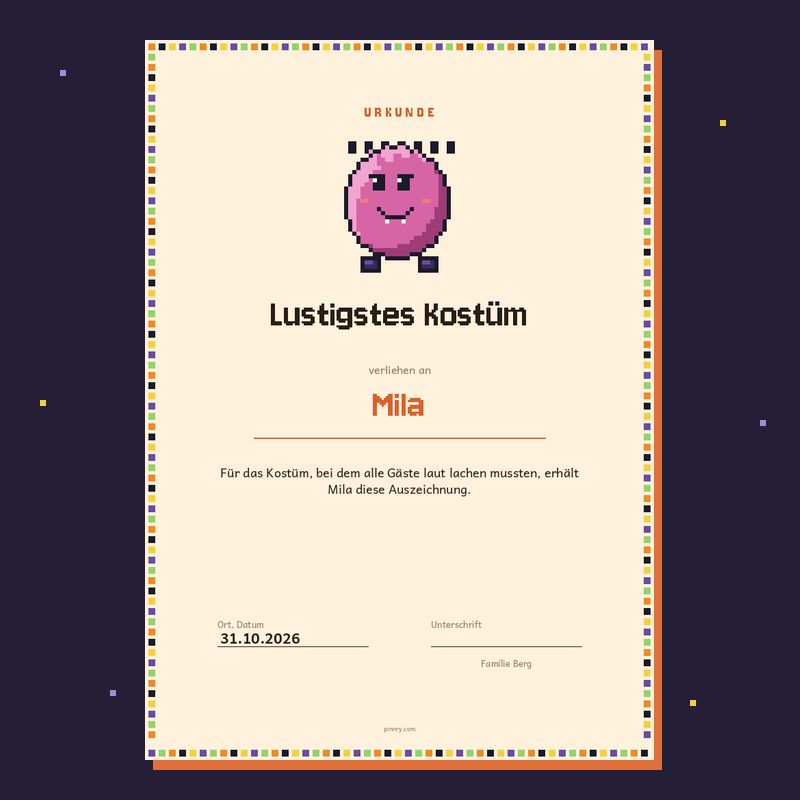 Urkunde „Lustigstes Kostüm“
