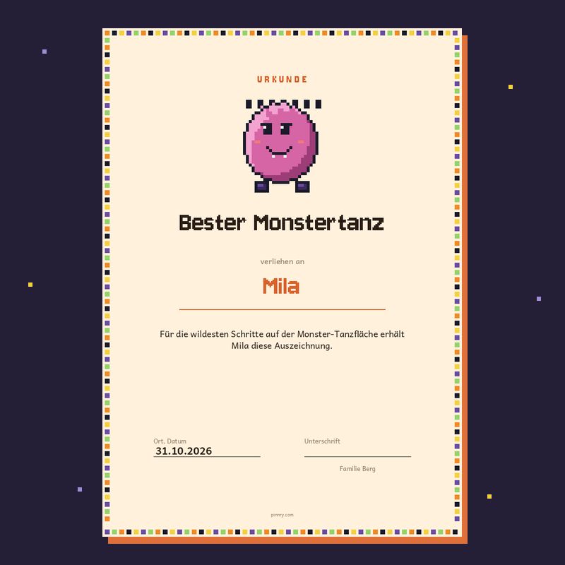 Urkunde „Bester Monstertanz“