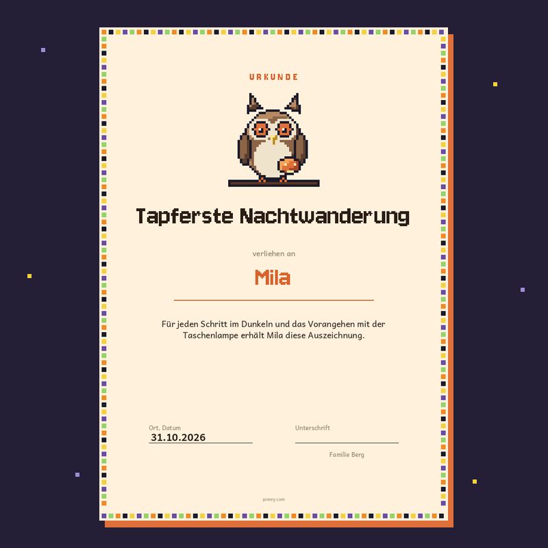 Urkunde „Tapferste Nachtwanderung“
