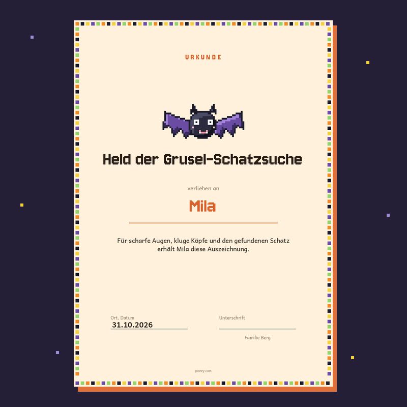 Urkunde „Held der Grusel-Schatzsuche“
