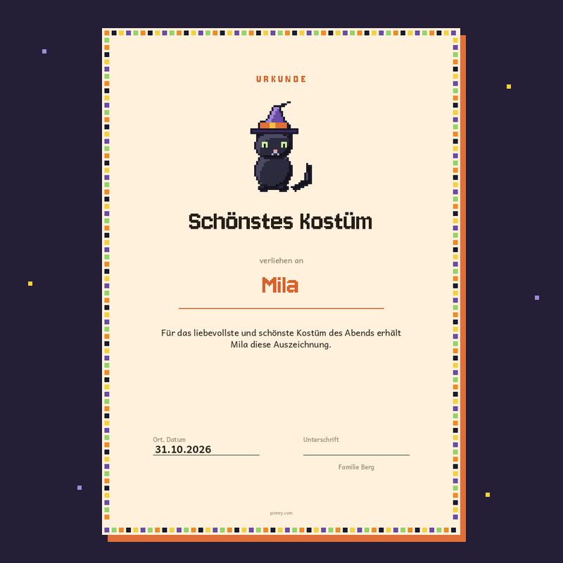 Urkunde „Schönstes Kostüm“