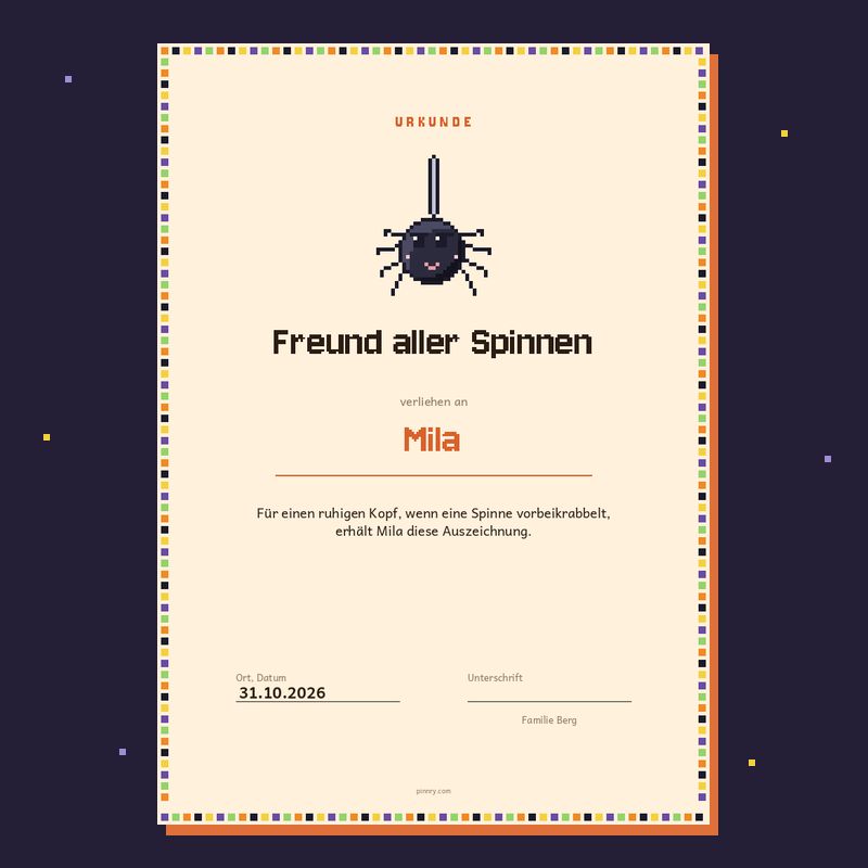 Urkunde „Freund aller Spinnen“