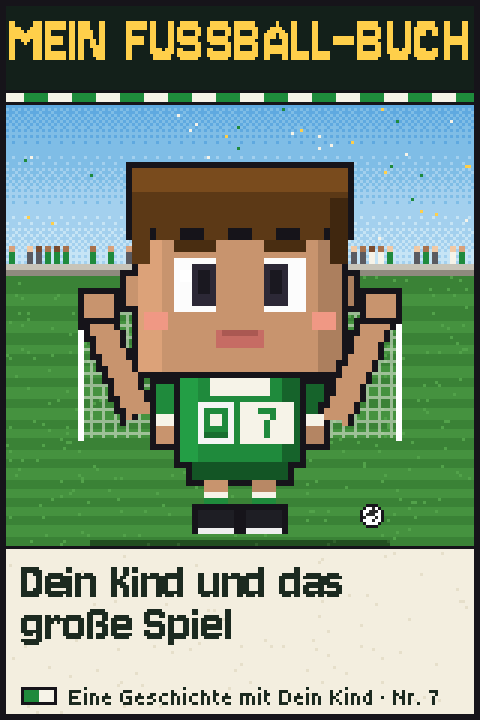 Vorschau des Covers mit der Pixelfigur deines Kindes