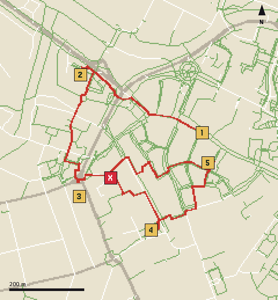 Pixel-Schatzkarte mit Route durch Bayreuth